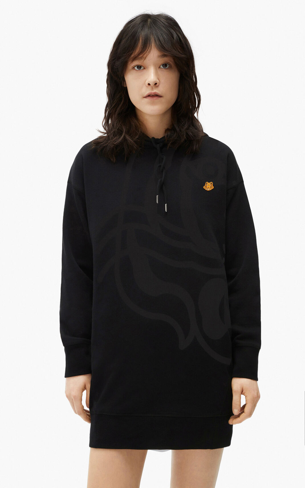 Kenzo K Tiger hooded sweater Dress Black For Womens 3812ZNGWJ